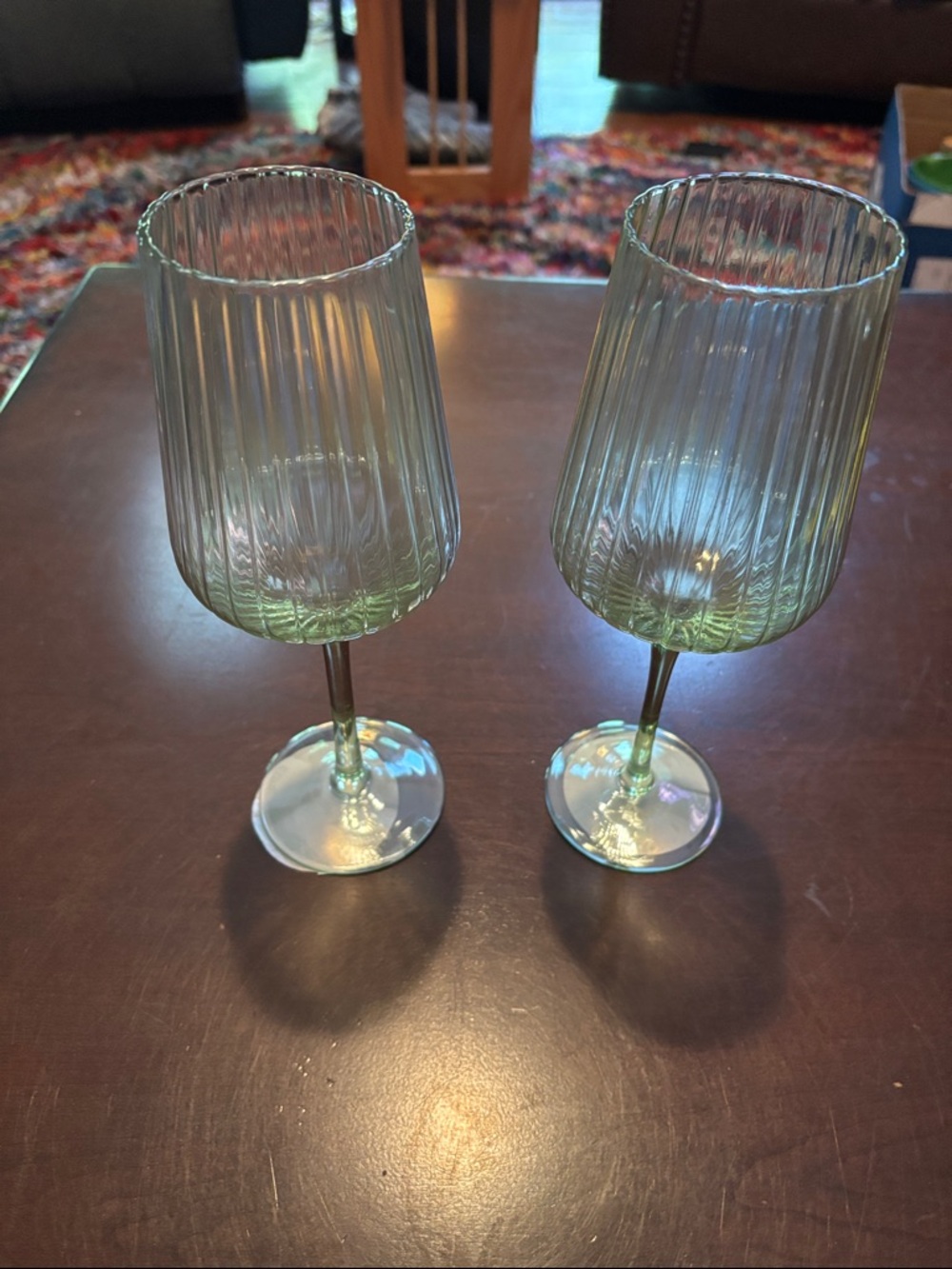 Set of 2 BKLYN Steel Co Iridescent Green Ribbed Wine Glasses NWT